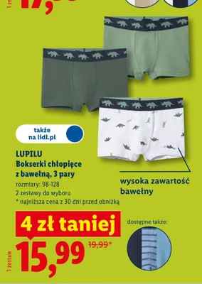 Bokserki chłopięce z bawełną, 3 pary promocja w Lidl