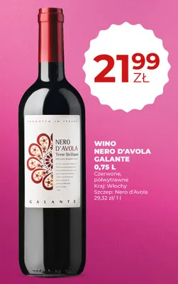 Wino Nero d'Avola Galante czerwone półwytrawne Włochy promocja w Duży Ben