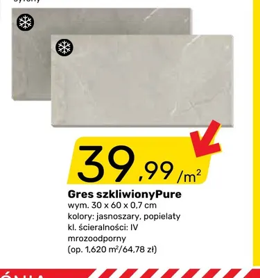 Gres szkliwiony Pure 30x60x0,7 cm promocja w Bricomarche