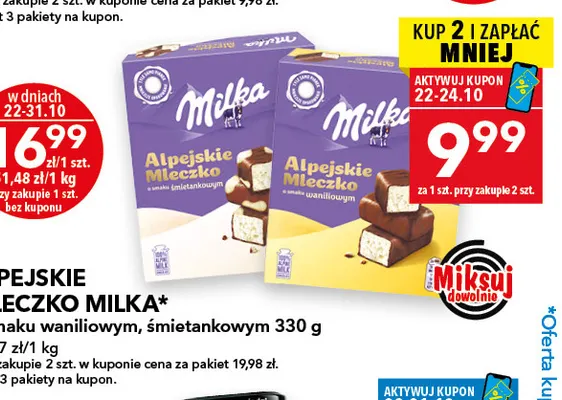 Alpejskie Mleczko Milka o smaku waniliowym promocja w LEWIATAN