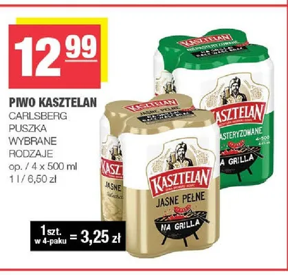 Piwo Kasztelan Jasne Pełne 4-pak 500 ml promocja w SPAR