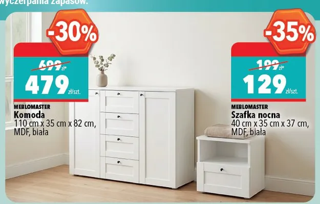 Komoda MEBLOMASTER 110cm x 35cm x 82cm MDF biała promocja w Biedronka Home