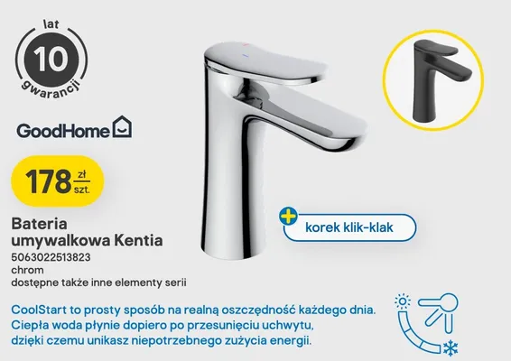 Bateria umywalkowa GoodHome Kentia chrom promocja w Castorama