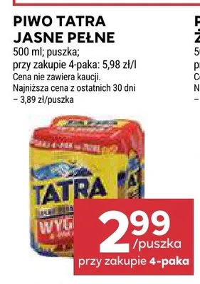 Piwo Tatra Jasne Pełne promocja w Stokrotka