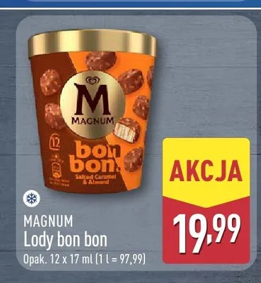 Lody Magnum bon bon Salted Caramel & Almond 12-pak promocja w Aldi
