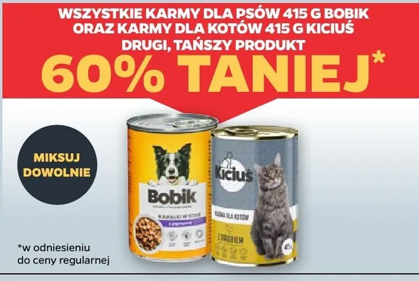 Karma dla psów 415g Bobik oraz Karma dla kotów 415g Kicius promocja w Netto