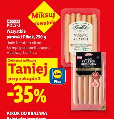 Parówki z szynki Pikok Pure promocja w Lidl