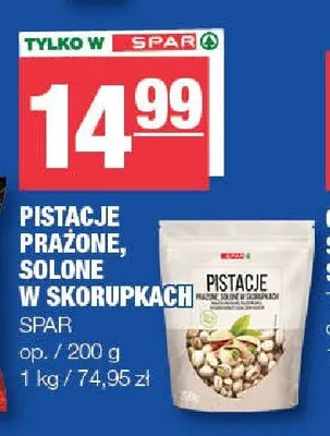 Pistacje prażone solone w skorupkach Spar promocja w SPAR