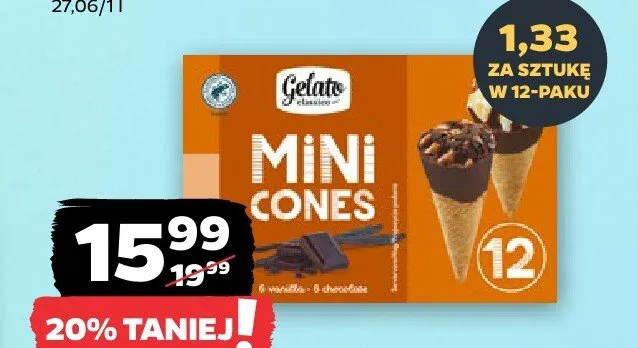Lody w rożku mini Gelato Classico Mini Cones 12-pak promocja w Netto