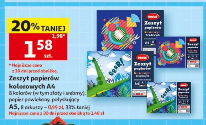 Zeszyt papierów kolorowych A4 Rexus promocja w Auchan
