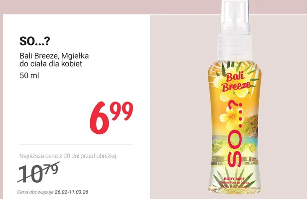 Mgiełka do ciała dla kobiet Bali Breeze promocja w Rossmann