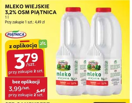 Mleko wiejskie 3,2% Piątnica promocja w Stokrotka