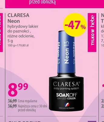 Hybrydowy lakier do paznokci Neon Claresa promocja w Hebe
