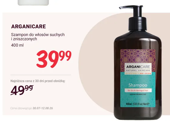 Szampon do włosów suchych i zniszczonych Arganicare promocja w Rossmann