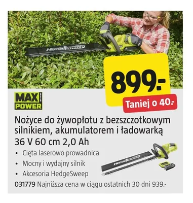 Nożyce do żywopłotu z bezszczotkowym silnikiem, akumulatorem i ładowarką Ryobi promocja w Jula