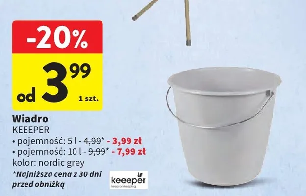 Wiadro pojemność: 5 l - 4,99*, pojemność: 10 l - 9,99*, kolor: nordic grey promocja w Intermarche