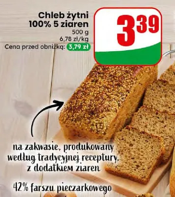 Chleb żytni 100% 5 ziaren promocja w Dino