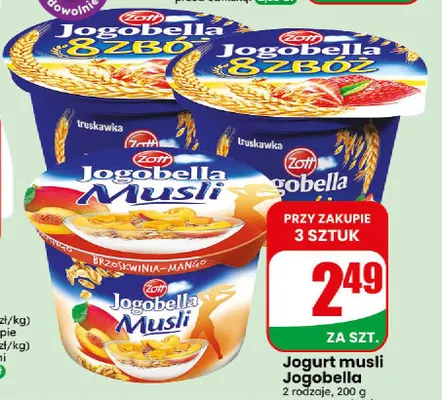 Jogurt musli Jogobella 8 zbóż truskawka promocja w Dino