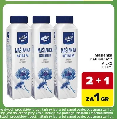 Maślanka naturalna Milko promocja w Carrefour Express