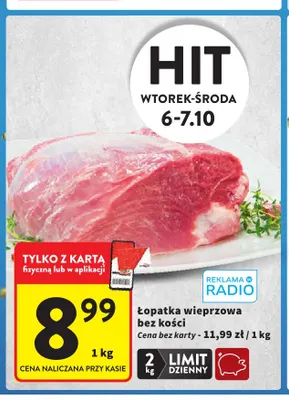 Łopatka wieprzowa bez kości promocja w Intermarche