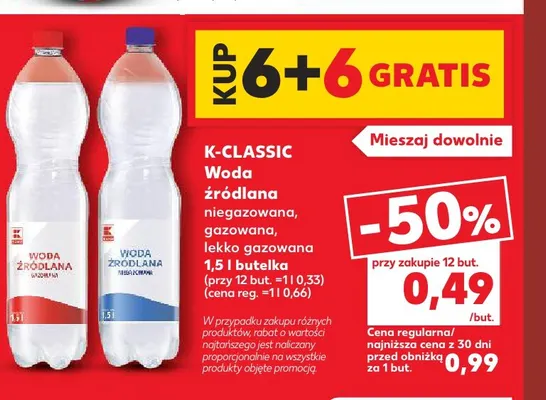 Woda źródlana gazowana K-Classic promocja w Kaufland