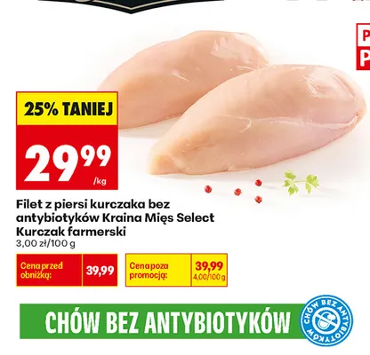 Filet z piersi kurczaka bez antybiotyków Kraina Mięs Select Kurczak farmerski promocja w Biedronka