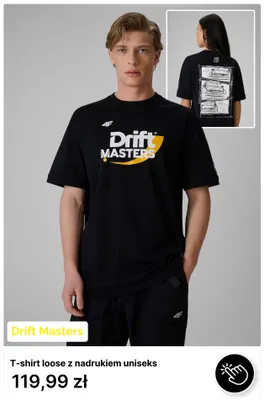 T-shirt loose z nadrukiem uniseks 4F Drift Masters promocja w 4F
