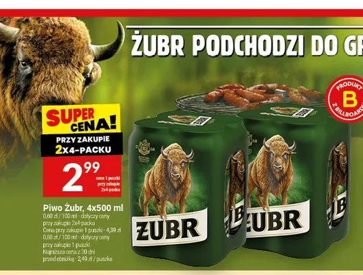 Piwo Żubr 4-pak 500 ml promocja w Twój Market
