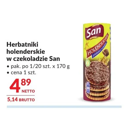Herbatniki holenderskie w czekoladzie San promocja w Makro