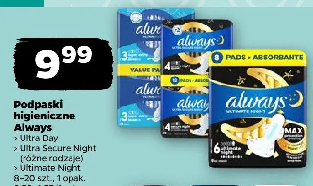 Podpaski higieniczne Ultra Secure Night promocja w Netto