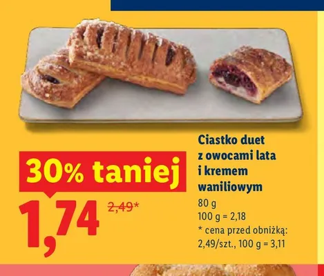 Ciastko duet z owocami lata i kremem waniliowym promocja w Lidl