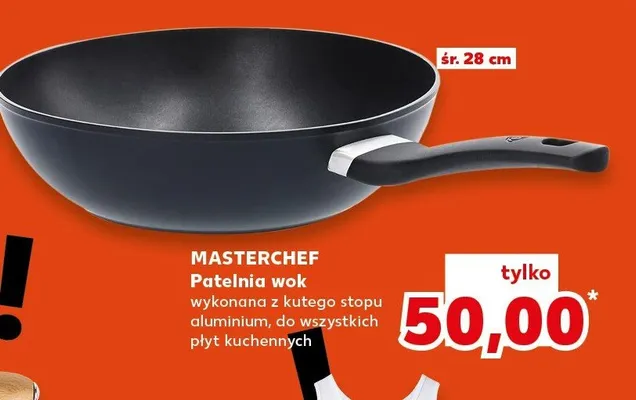 Patelnia wok wykonana z kutego stopu aluminium, do wszystkich płyt kuchennych promocja w Kaufland