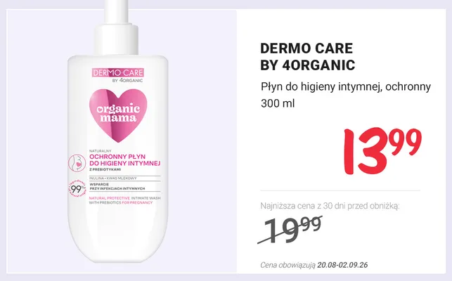 Płyn do higieny intymnej ochronny Dermo Care by 4organic promocja w Rossmann