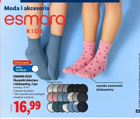 Skarpetki dziecięce z biobawełną Esmara Kids promocja w Lidl