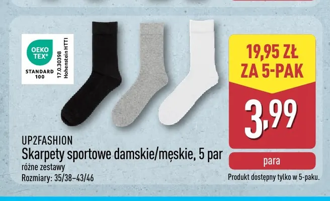 Skarpety sportowe damskie/męskie UP2FASHION 5-pak promocja w Aldi