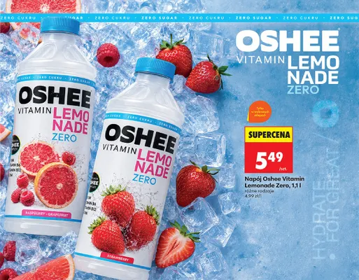 Napój Oshee Vitamin Lemonade Zero Strawberry promocja w Biedronka