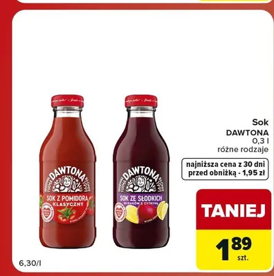Sok z pomidora Dawtona klasyczny promocja w Carrefour Market