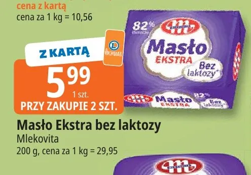 Masło Ekstra bez laktozy Mlekovita promocja w Leclerc