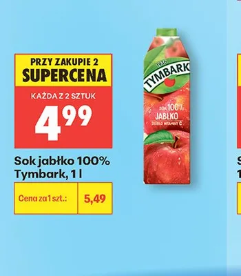 Sok jabłko 100% Tymbark promocja w Biedronka