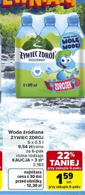 Woda źródlana ŻYWIEC ZDRÓJ 6-pak 0,5l promocja w Carrefour