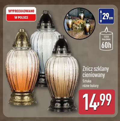 Znicz szklany 19 cm promocja w Aldi