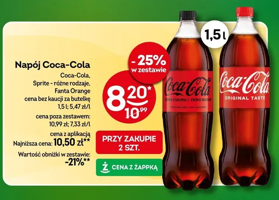 Napój Coca-Cola Coca-Cola, Sprite - różne rodzaje, Fanta Orange promocja w Żabka