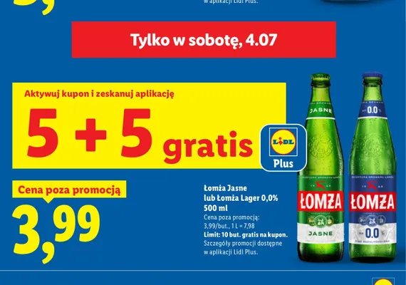 Piwo bezalkoholowe Łomża Lager promocja w Lidl
