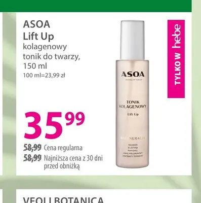 Lift Up kolagenowy tonik do twarzy Asoa promocja w Hebe