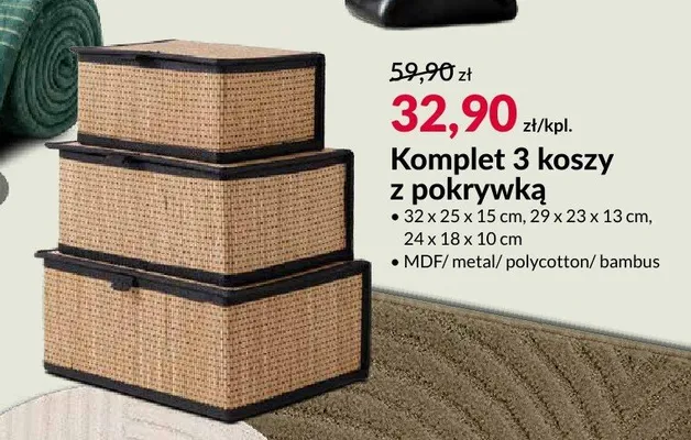 Komplet 3 koszy z pokrywką promocja w Salony Agata
