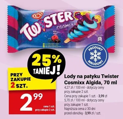 Lody na patyku Twister Cosmixx Algida promocja w Twój Market