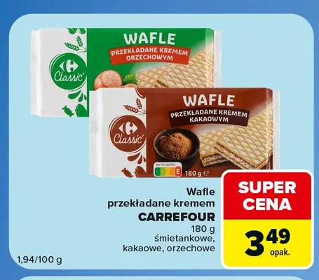 Wafle przekładane kremem Carrefour kakaowe promocja w Carrefour Market