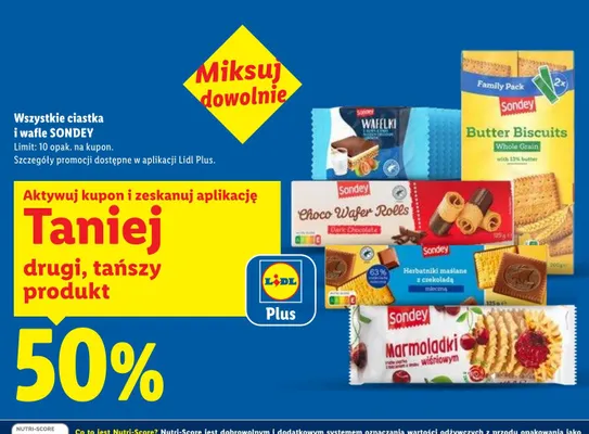 Ciastka i wafle Sondey promocja w Lidl