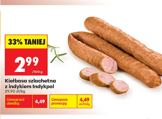 Kiełbasa szlachetna z indykiem Indykpol promocja w Biedronka