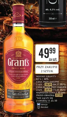 Whisky Grant's Triple Wood Blended Scotch Whisky promocja w Dino